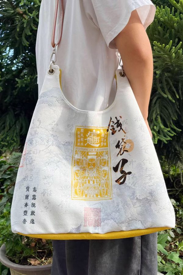 Casual White Print Large Capacity Canvas Satchel Handbag