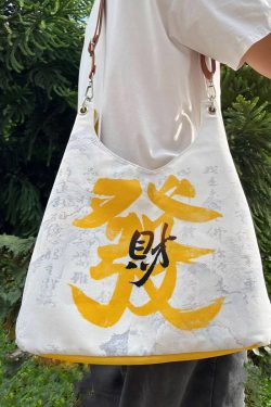 Casual White Print Large Capacity Canvas Satchel Handbag