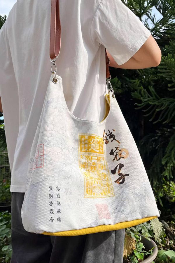 Casual White Print Large Capacity Canvas Satchel Handbag