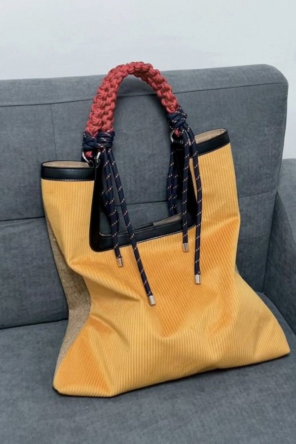 Casual Yellow Large Capacity Corduroy Shoulder Bag