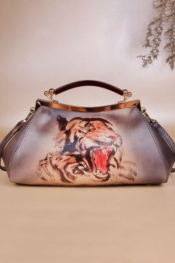 Casual Yellow Print Paitings Calf Leather Tote Handbag