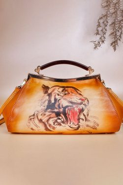 Casual Yellow Print Paitings Calf Leather Tote Handbag