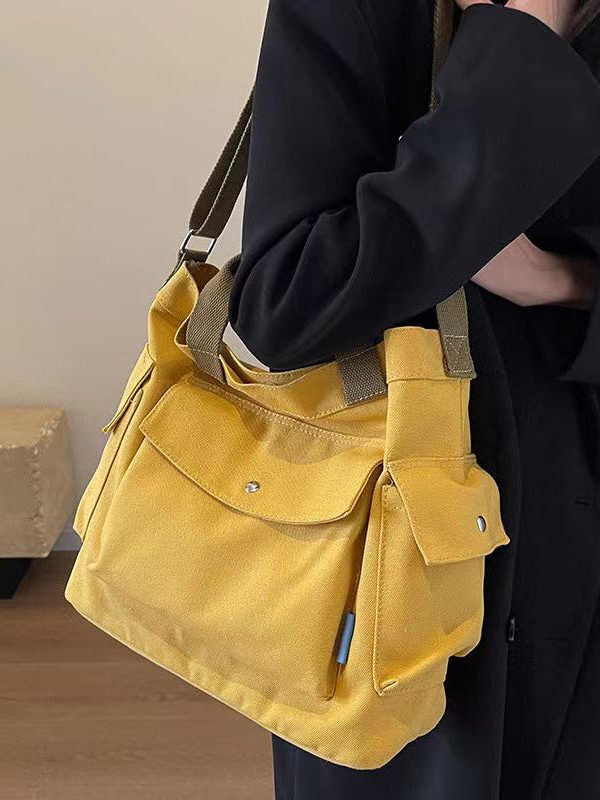 Casual Yellow Solid Durable Large Capacity Canvas Messenger Bag