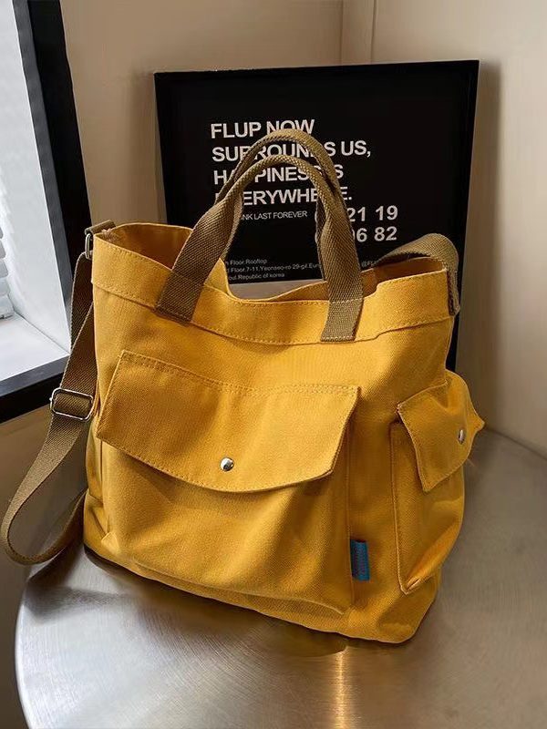 Casual Yellow Solid Durable Large Capacity Canvas Messenger Bag
