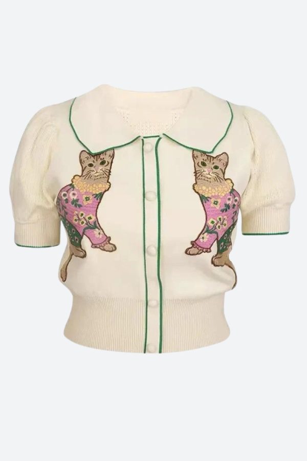 Cat Embroidered Sweater