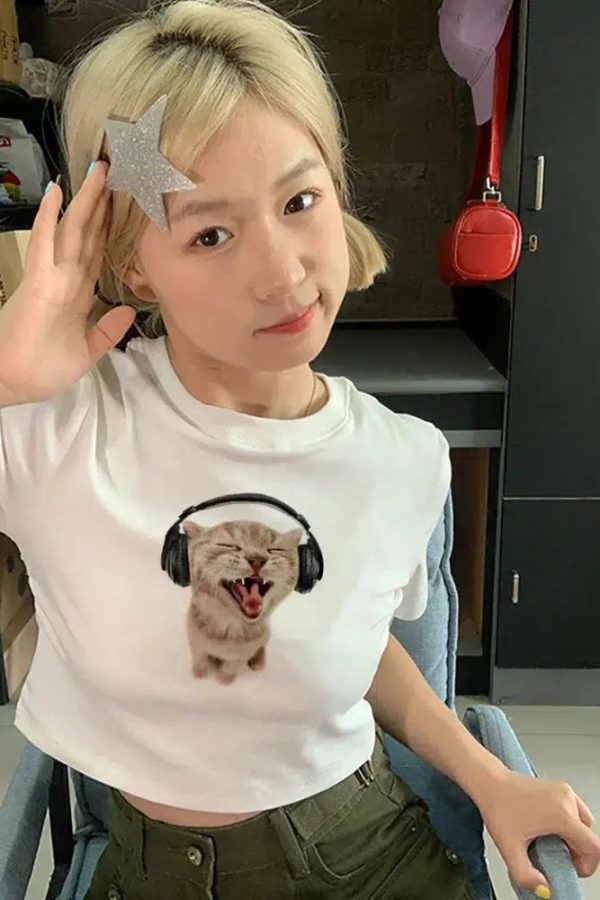 Cat with Earphones Tee