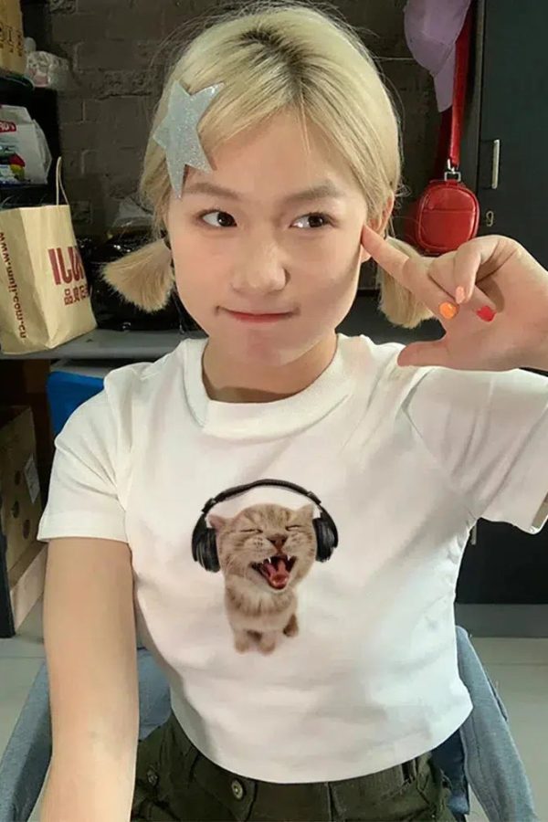 Cat with Earphones Tee