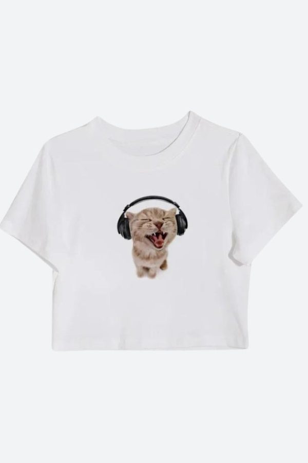 Cat with Earphones Tee