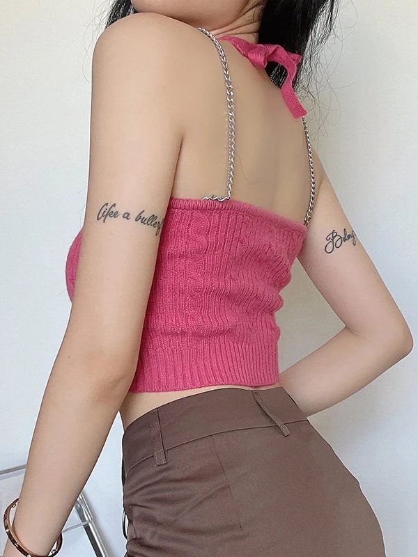 Chain Strap Knitted Crop Top