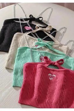 Chain Strap Knitted Crop Top