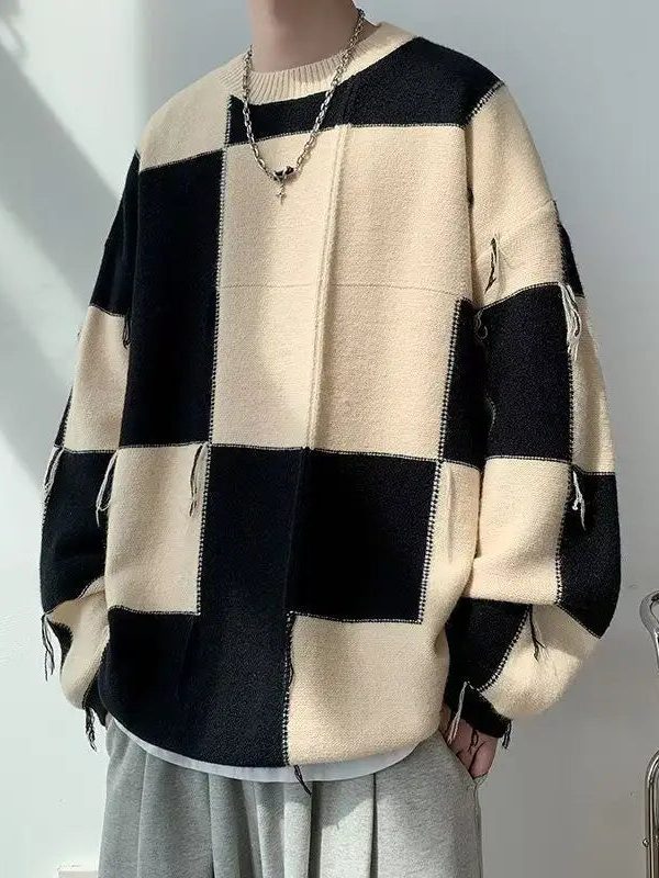 Checkered Knit Sweater