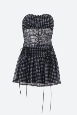 Checkered Strapless Top & Mini Skirt Two Piece Set
