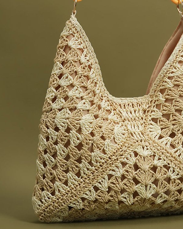 Chic Beige Hollow Out Straw Woven Women Shoulder Bags