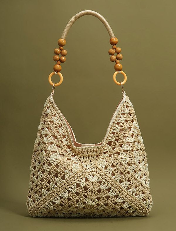 Chic Beige Hollow Out Straw Woven Women Shoulder Bags