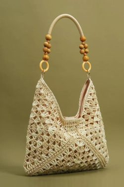 Chic Beige Hollow Out Straw Woven Women Shoulder Bags