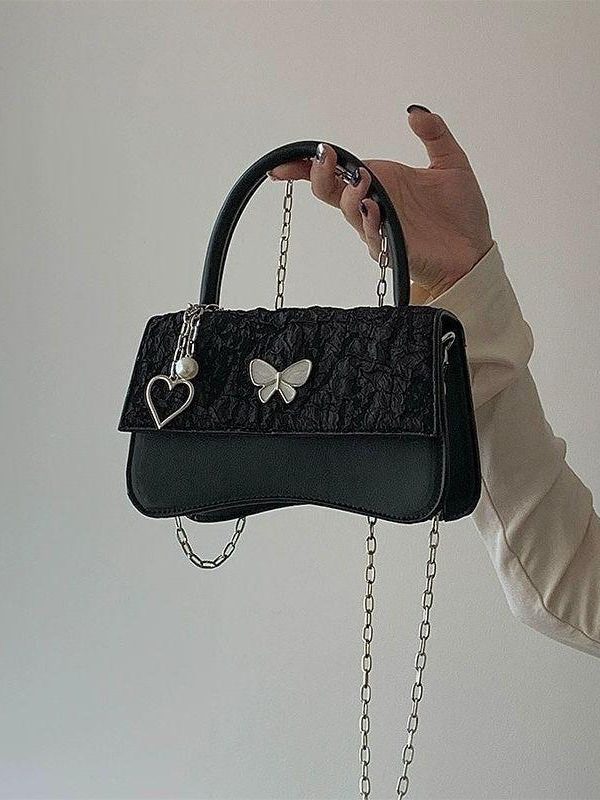 Chic Black Butterfly Faux Leather Chain Linked Mini Bag