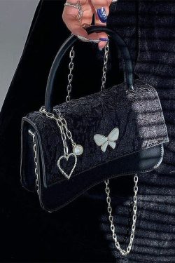 Chic Black Butterfly Faux Leather Chain Linked Mini Bag