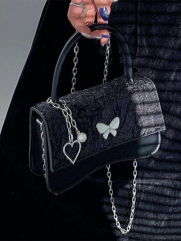 Chic Black Butterfly Faux Leather Chain Linked Mini Bag