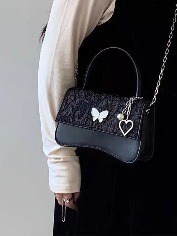 Chic Black Butterfly Faux Leather Chain Linked Mini Bag