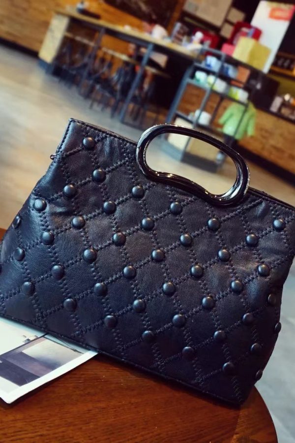 Chic Black Large Capacity Calf Leather Tote Handbag