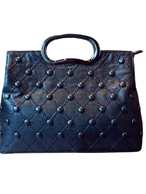 Chic Black Large Capacity Calf Leather Tote Handbag