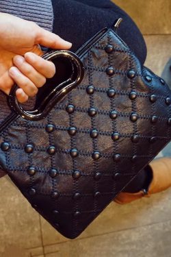 Chic Black Large Capacity Calf Leather Tote Handbag