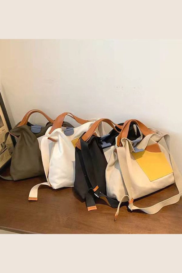 Chic Black Solid Canvas Tote Handbag