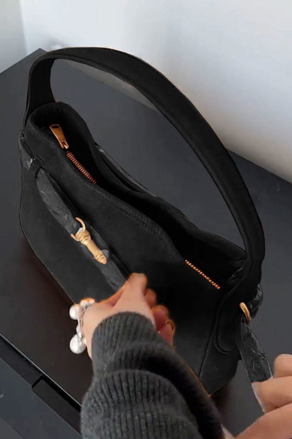 Chic Black Solid Durable Suede Shoulder Bag