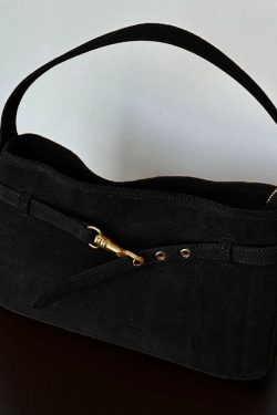 Chic Black Solid Durable Suede Shoulder Bag