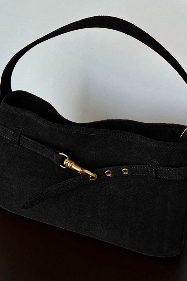 Chic Black Solid Durable Suede Shoulder Bag