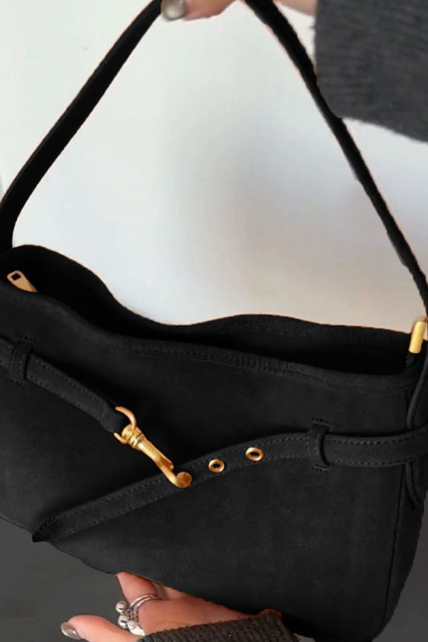 Chic Black Solid Durable Suede Shoulder Bag