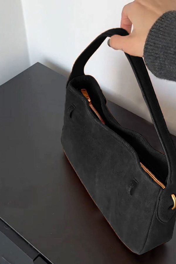 Chic Black Solid Durable Suede Shoulder Bag