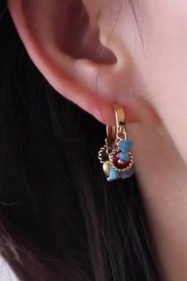 Chic Blue Copper Overgild Asymmetrical Natural Stone Hoop Earrings