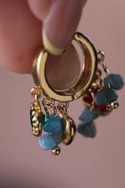 Chic Blue Copper Overgild Asymmetrical Natural Stone Hoop Earrings
