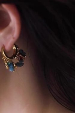 Chic Blue Copper Overgild Asymmetrical Natural Stone Hoop Earrings