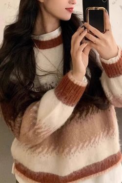 Chic Blue Gradient O Neck Thick Cozy Knit Sweaters Winter