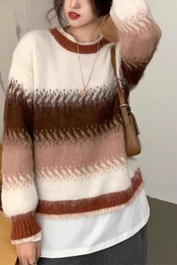 Chic Blue Gradient O Neck Thick Cozy Knit Sweaters Winter