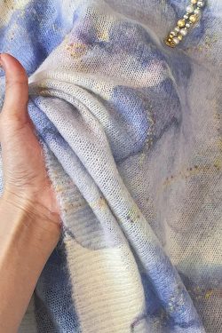 Chic Blue O Neck Tie Dye Knit Sweater Fall