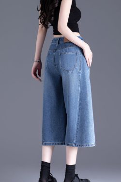 Chic Blue Pockets Denim Crop Pants Summer