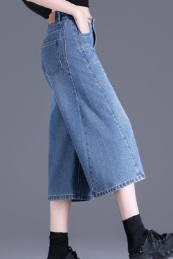 Chic Blue Pockets Denim Crop Pants Summer