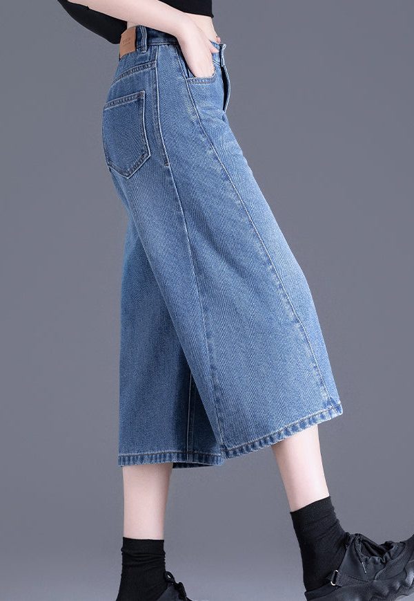 Chic Blue Pockets Denim Crop Pants Summer