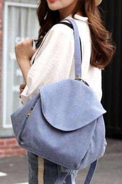 Chic Blue Solid Large Capacity Canvas Satchel Handbag
