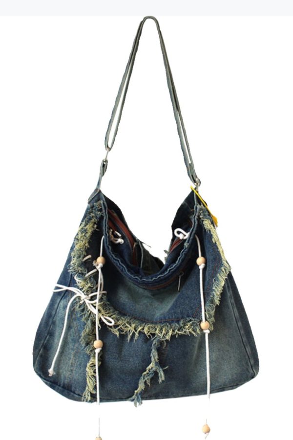 Chic Blue Tassel Patchwork Denim Messenger Bag