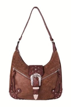 Chic Brown Appliqued Rivet Faux Leather Shoulder Bags