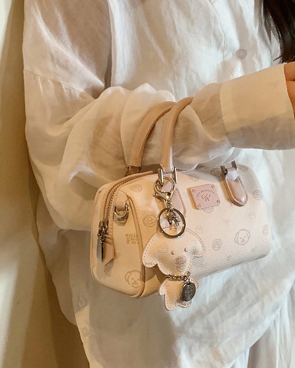 Chic Brown Cartoon Print Faux Leather Tote Handbag