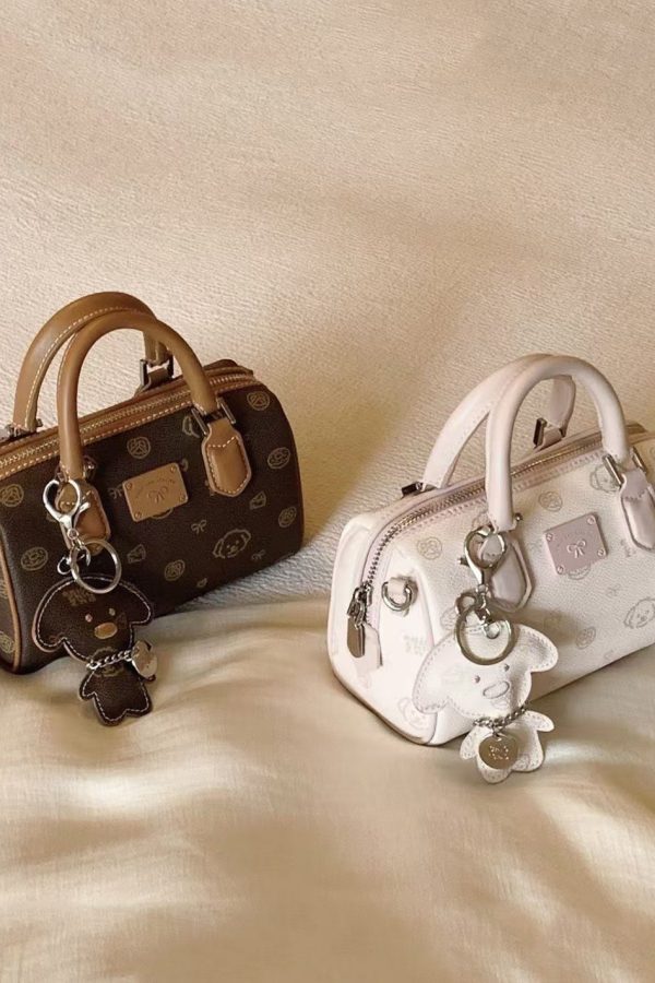 Chic Brown Cartoon Print Faux Leather Tote Handbag