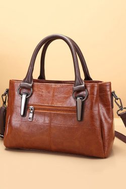 Chic Brown Chain Linked Faux Leather Tote Handbag