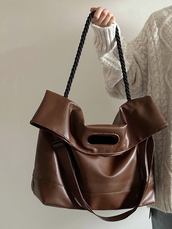 Chic Brown Large Capacity Faux Leather Messenger Bag