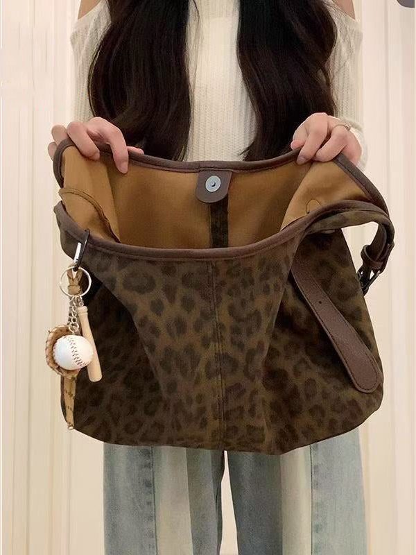 Chic Brown Leopard Large Capacity Fine Suede Shoulder Handbag