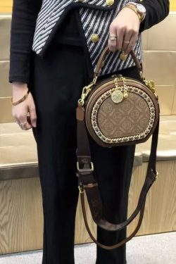 Chic Brown Patchwork Faux Leather Messenger Bag